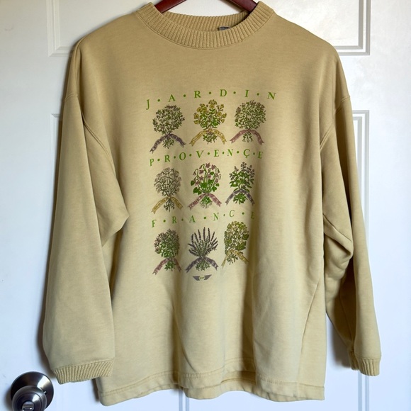 Butter Yellow “Jardin Provence France” Vintage Floral Express Sweatshirt Sweater - Picture 1 of 6